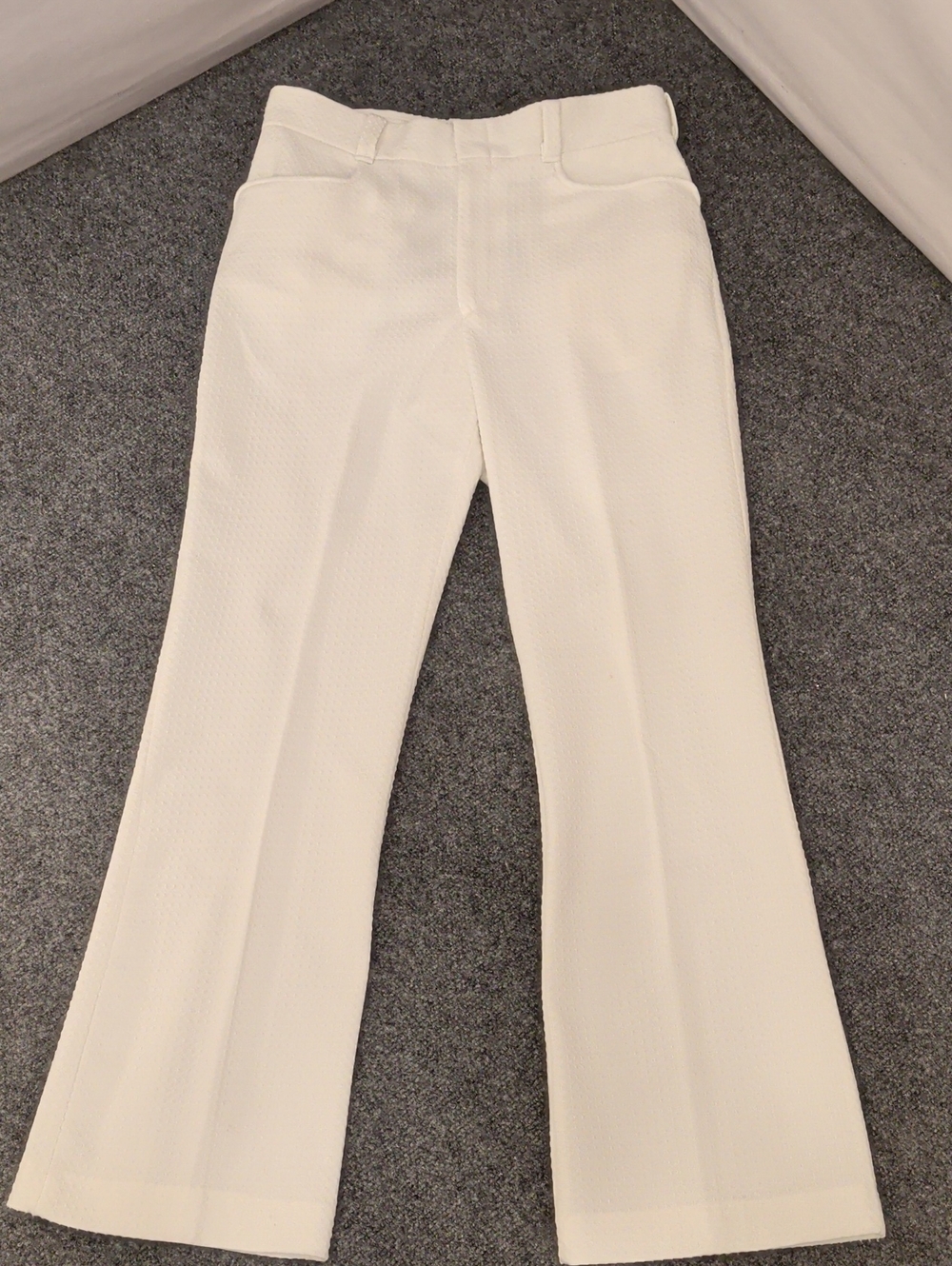 Vintage 80s Groovy Polyester Men's White Boot-Cut Flare Casual Pants SeeMeasure